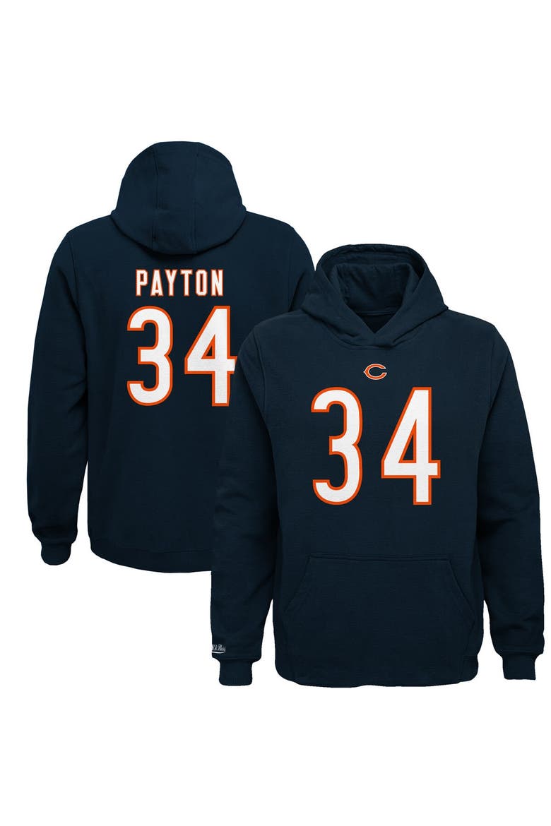 Youth Mitchell & Ness Walter Payton Navy Chicago Bears Retired Player Name & Number Fleece Pullover Hoodie, Main, color, Navy