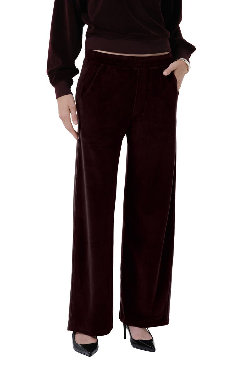 Brynn Wide Leg Velour Pants, Alternate, color, BURGUNDY