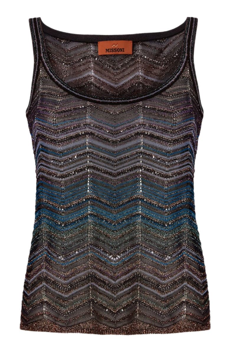 Missoni Chevron Lamé Viscose Sleeveless Crewneck Top With Sequins, Alternate, color, Green
Brown