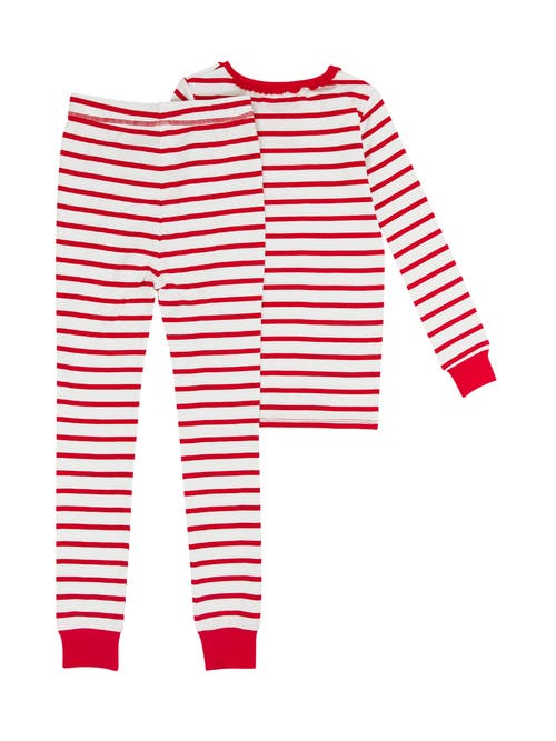 Rufflebutts Modal Blend Girls Ruffle Long Sleeve Pajama Set In Red & White Stripe