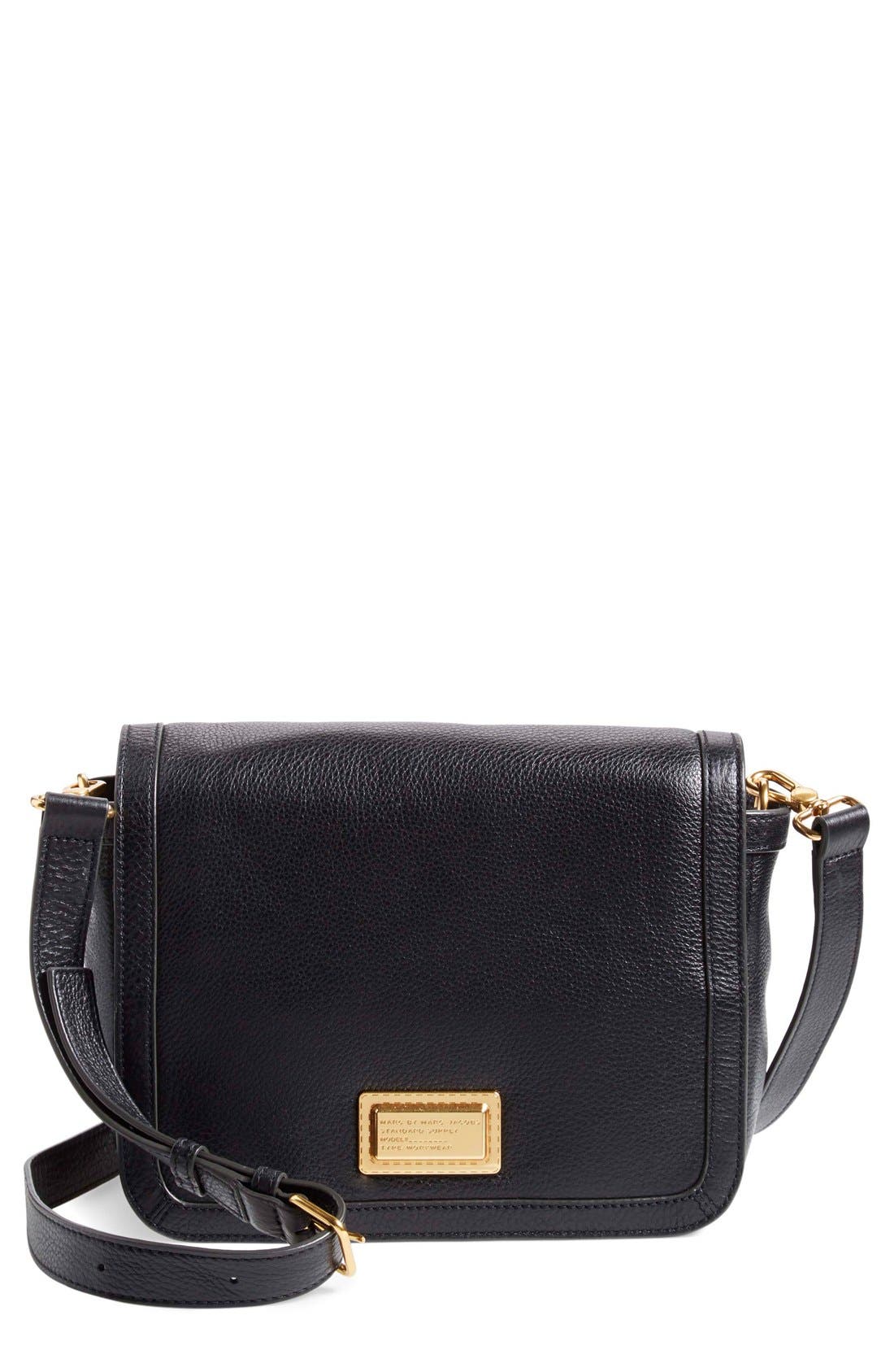 MARC BY MARC JACOBS 'Take Your Marc' Leather Crossbody Bag, Main, color, BLACK