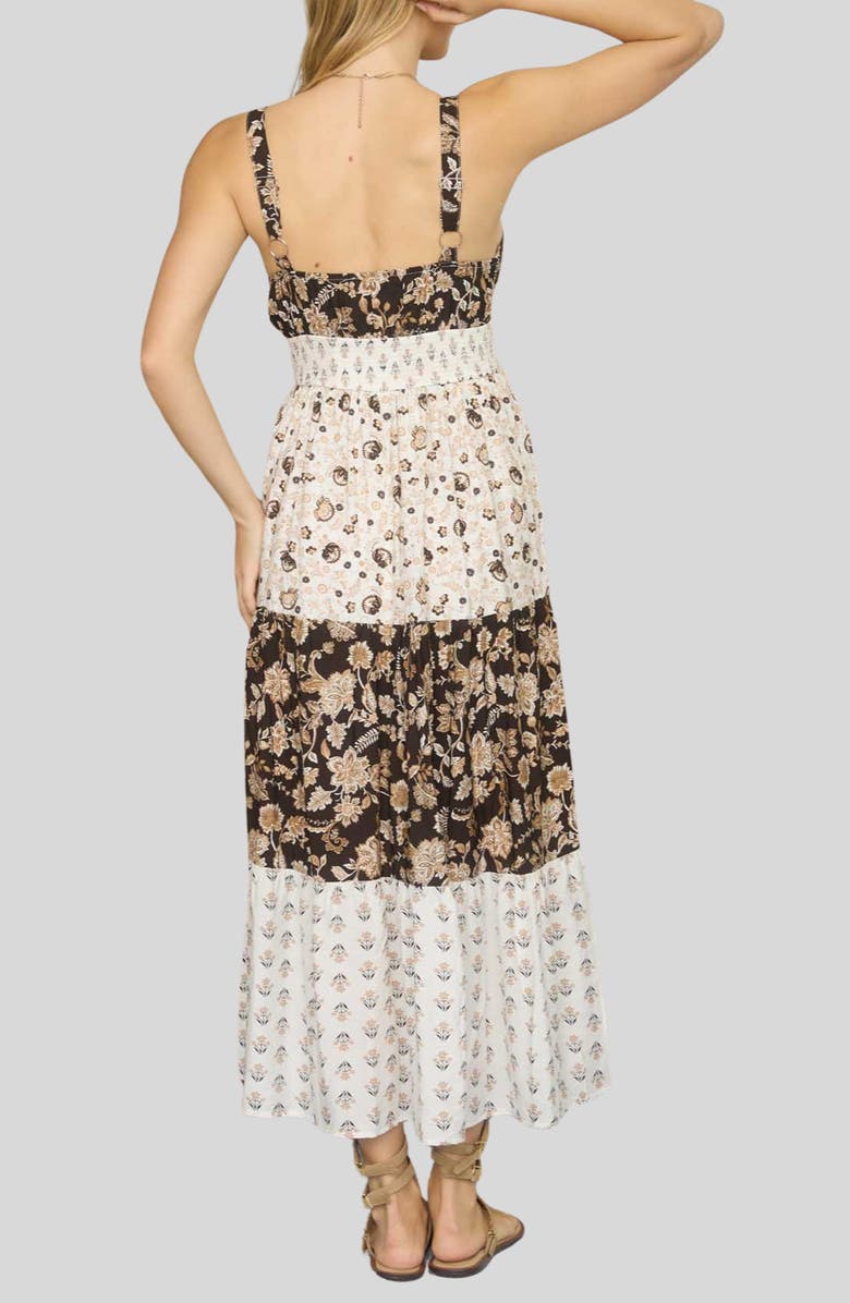 Blu Pepper Colorblock Floral Print Maxi Sundress, Alternate, color, Black Multi