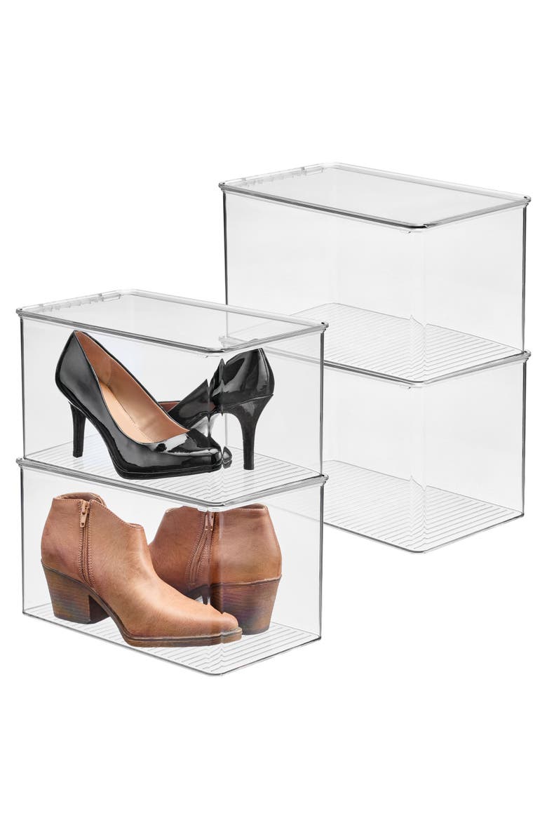 iDesign Stackable Clear Plastic Shoe Boxes with Lids, Storage Shoe Container for Closet, 4-Pack, Main, color, Clear