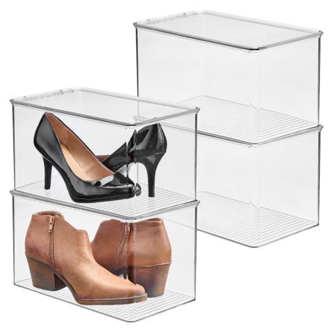 Stackable Clear Plastic Shoe Boxes with Lids, Storage Shoe Container for Closet, 4-Pack