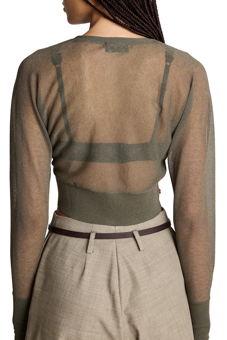 Sheer Cropped Cardigan, Alternate, color, TURTLE GREEN
