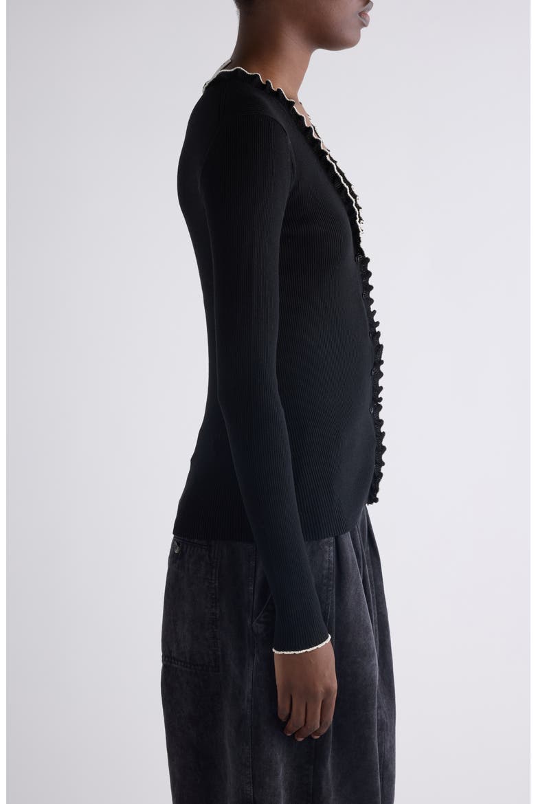 Izae Silk & Cotton Rib Cardigan, Alternate, color, BLACK