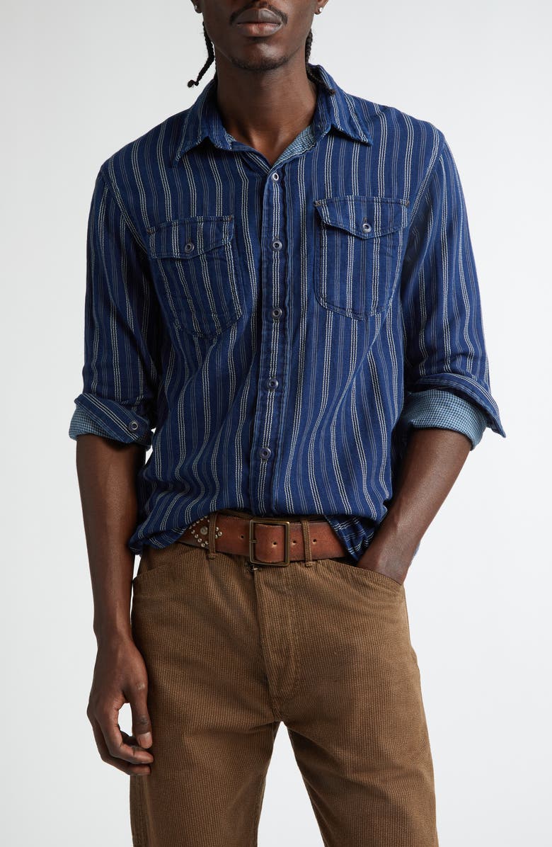 Double RL Stripe Cotton Double Cloth Button-Up Shirt, Main, color, 