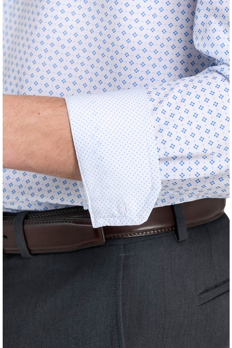 Regular Fit Dash Print Performance Dress Shirt, Alternate, color, WHITE/ BLUE