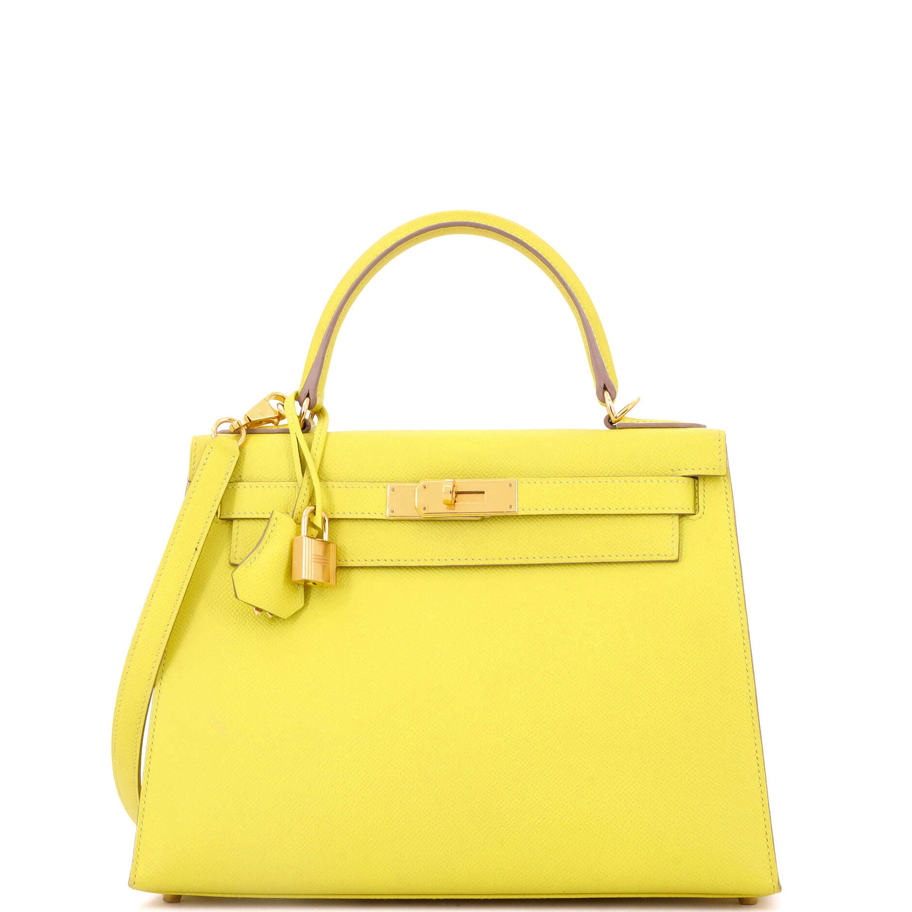 Pre-Owned Hermes Kelly Handbag Yellow Epsom with Gold Hardware 28, Main, color, Lime