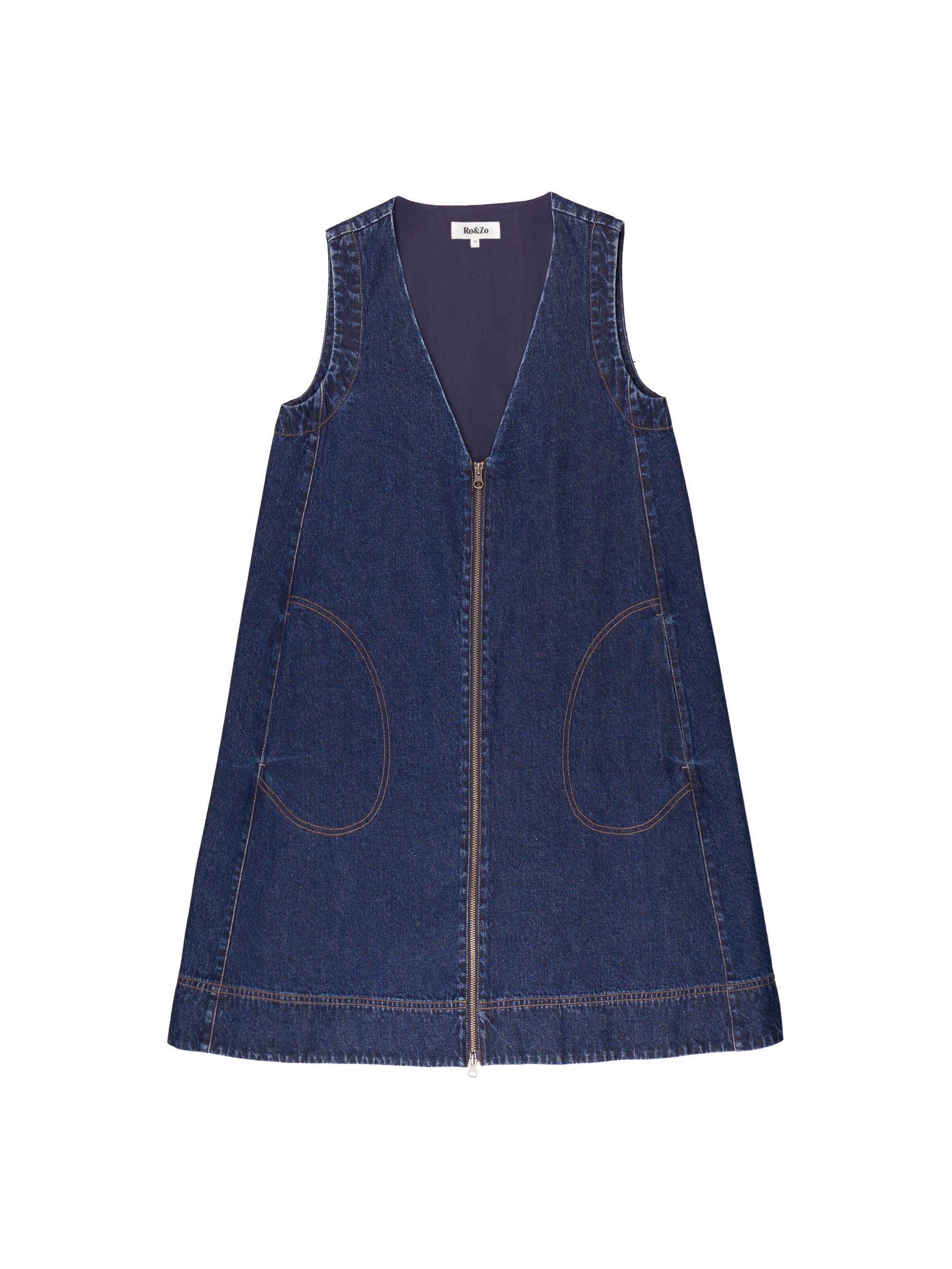 Sleeveless Denim Zip Front Mini Dress - image 2