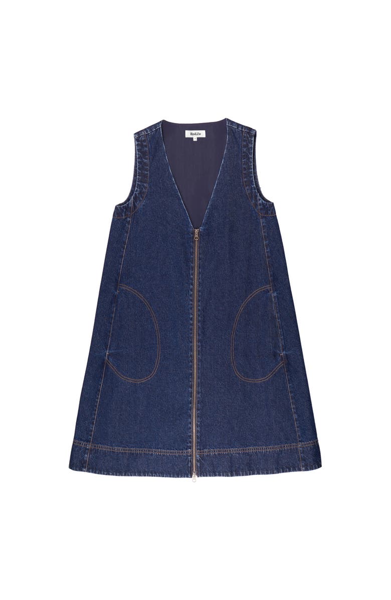 Ro&Zo Sleeveless Denim Zip Front Mini Dress, Alternate, color, Blue