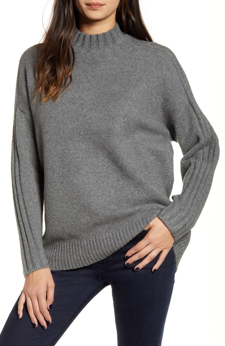 Chelsea28 Stripe Detail Mock Neck Sweater, Main, color, 