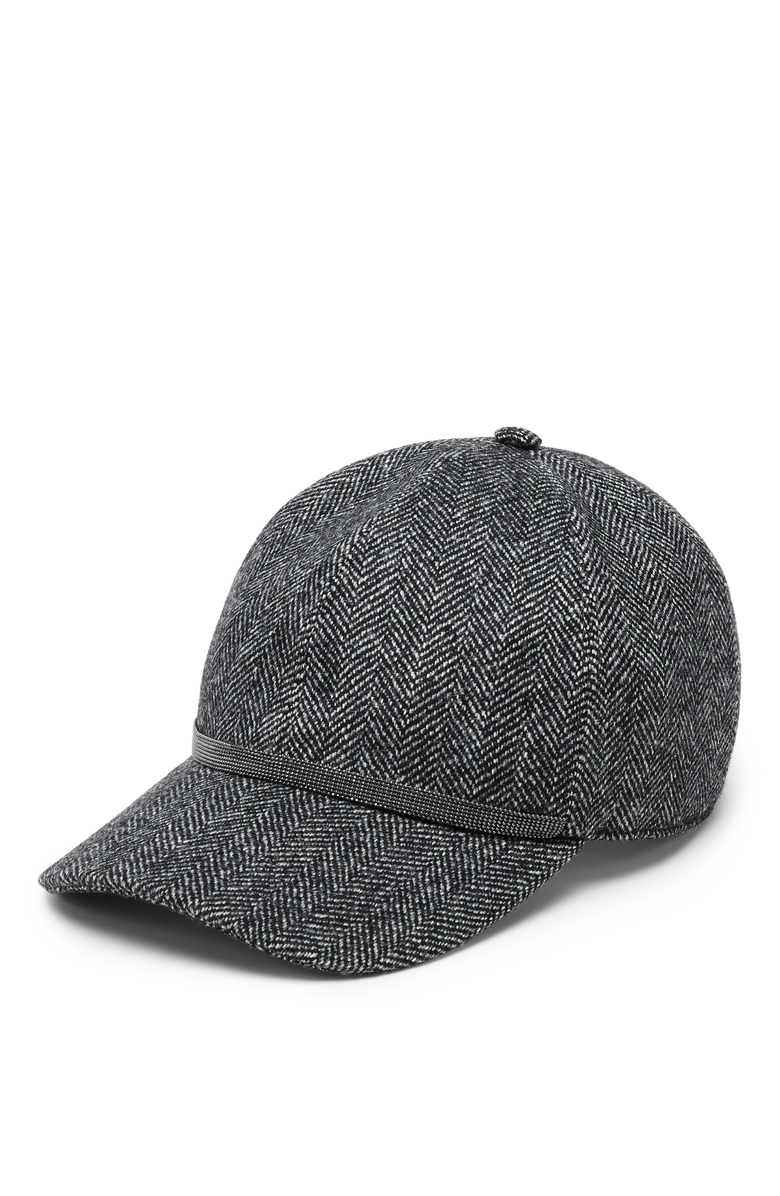 Brunello Cucinelli Brushed techno wool chevron baseball cap with shiny band, Main, color, 