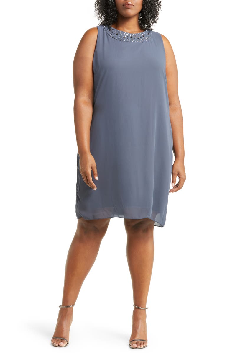 SLNY Embellished Cascade Overlay Dress, Alternate, color,