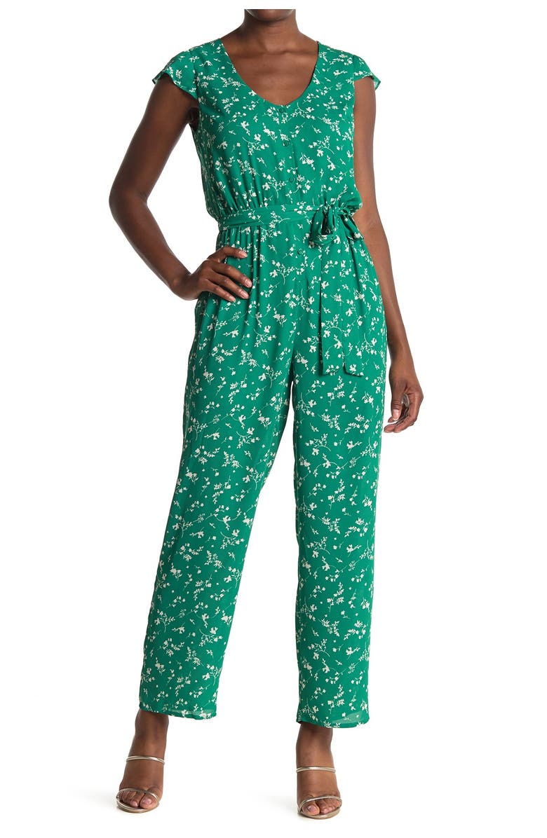 Collective Concepts Floral Print Waist Tie Jumpsuit, Alternate, color, 