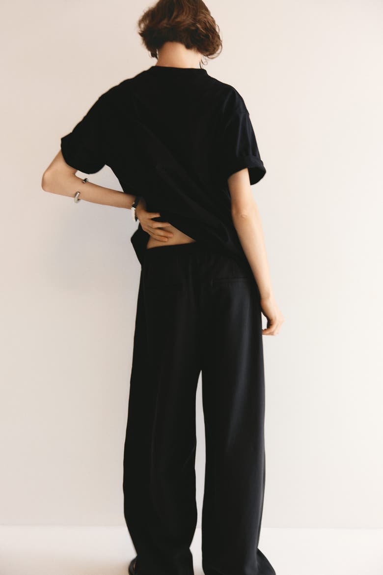 Creased Barrel-leg Pants, Alternate, color, Black