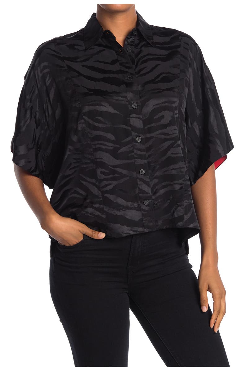 Zadig & Voltaire Topaz Flare Sleeve Jacquard Tiger Stripe Print Blouse, Main, color,