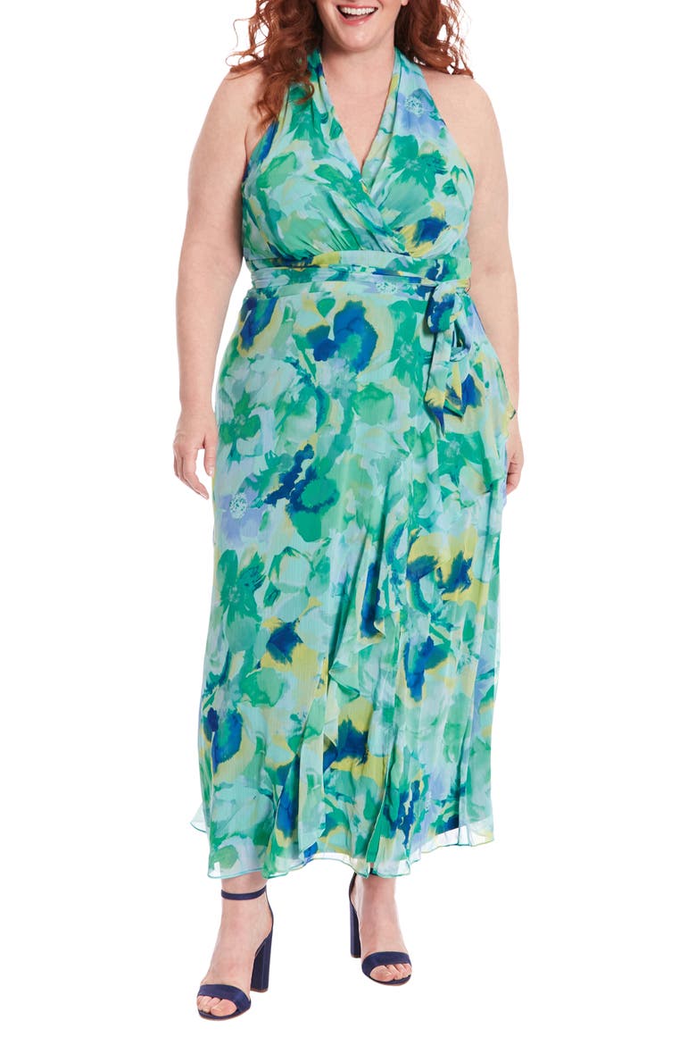 Floral Sleeveless Chiffon Maxi Dress, Main, color, PERI GREEN