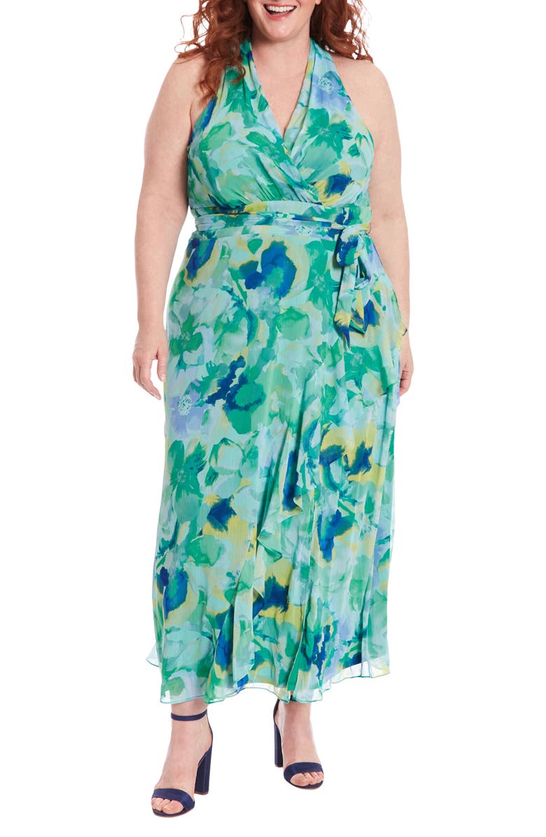 London Times Floral Sleeveless Chiffon Maxi Dress, Main, color, 