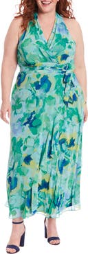London Times Floral Sleeveless Chiffon Maxi Dress