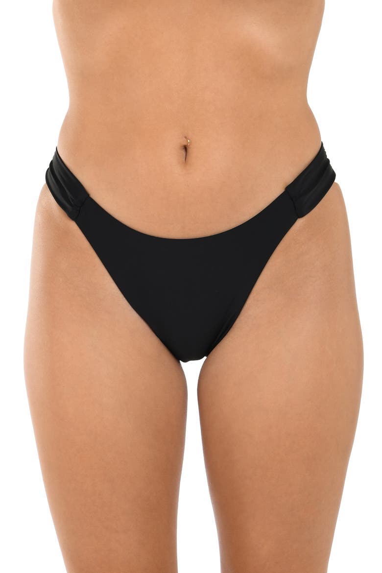 Solid Shirred Side Bikini Bottoms, Main, color, BLACK