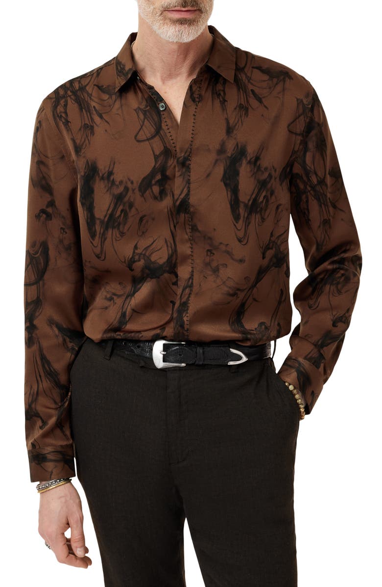 John Varvatos Smoke Print Button-Up Shirt, Main, color, Light Chocolate