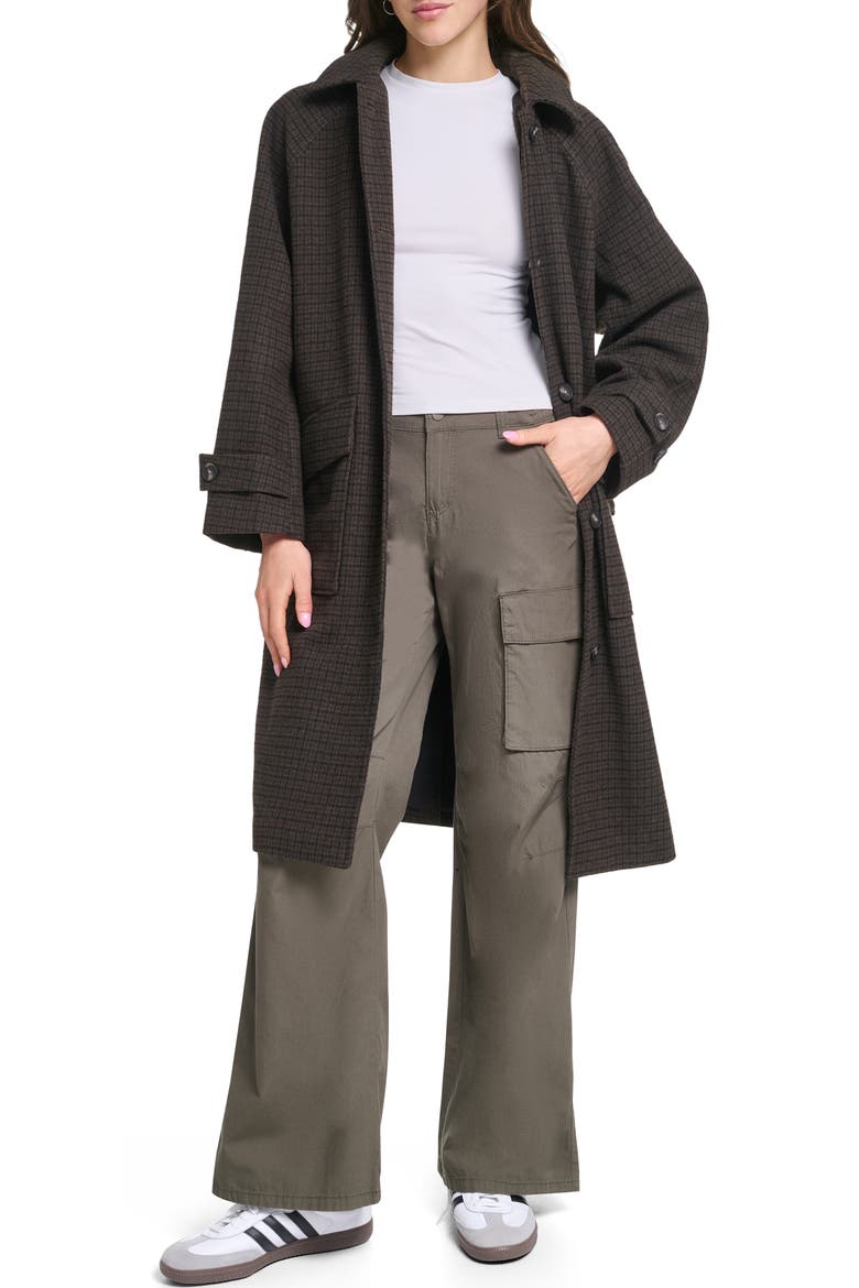 Wool Blend Mac Coat with Detachable Hood, Main, color, BROWN CHECK