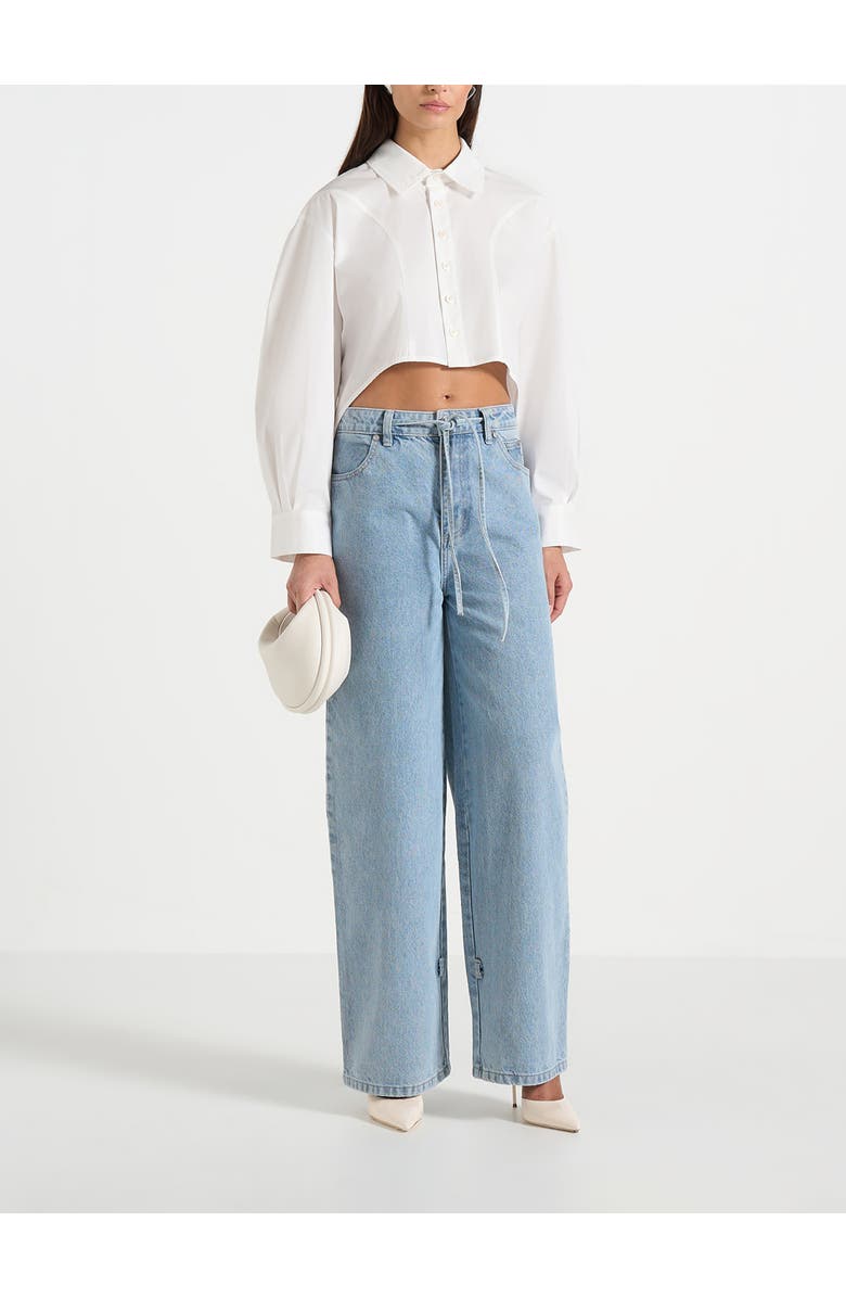 Manière De Voir Eleni Cropped Shirt With Balloon Sleeves, Main, color, White