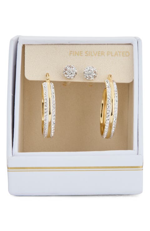 Set of 2 Cubic Zirconia Ball & Huggie Hoop Earrings