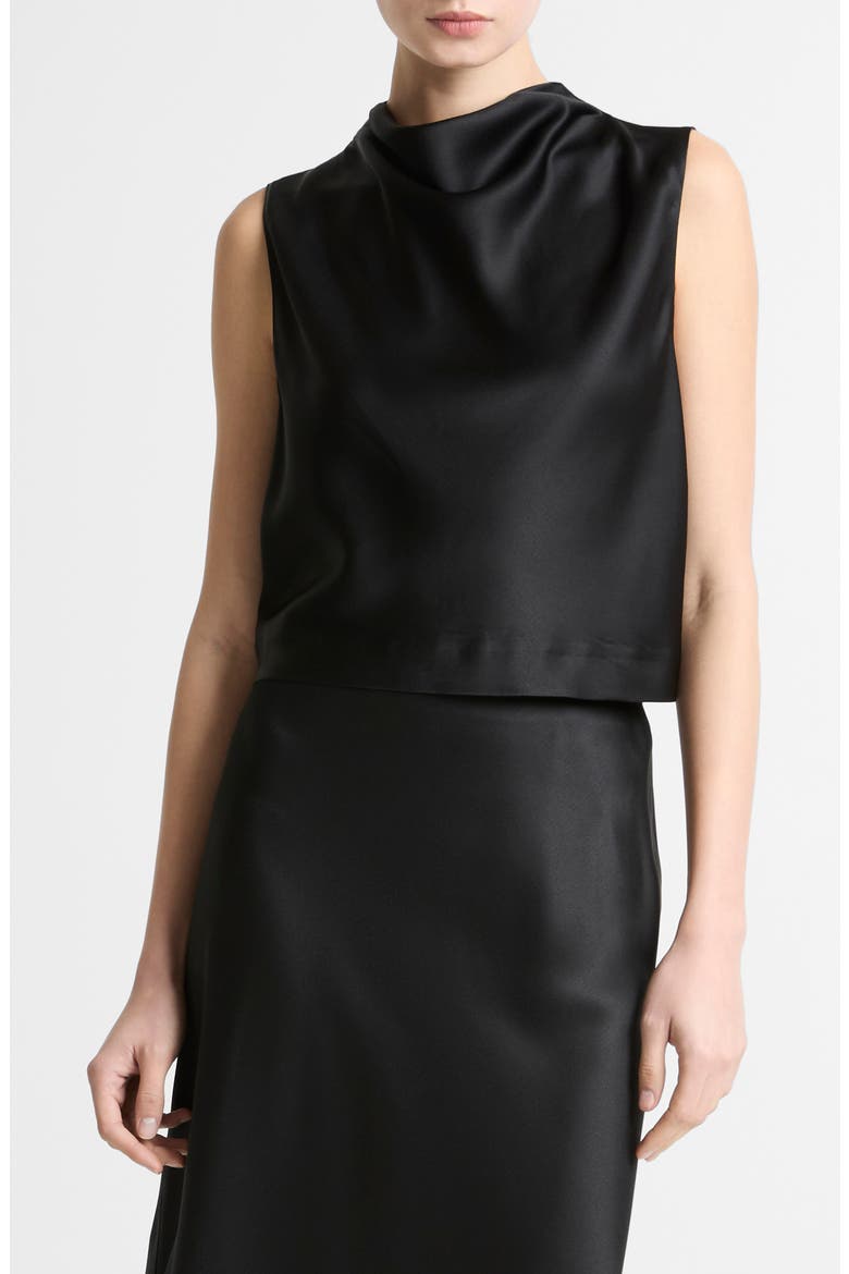 Cowl Neck Sleeveless Satin Top, Main, color, BLACK