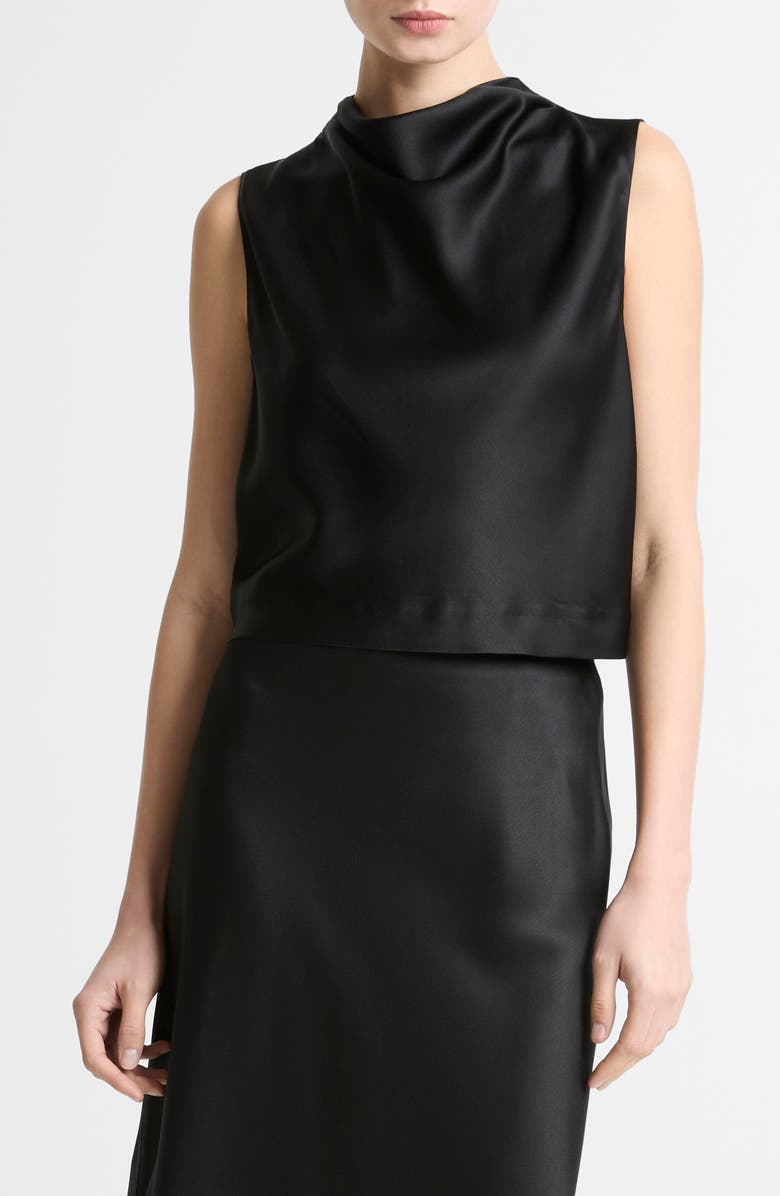 Vince Cowl Neck Sleeveless Satin Top, Main, color, Black