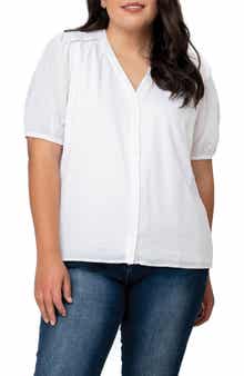 GIBSONLOOK Puff Sleeve Button Front Pin Dot Blouse
