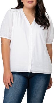 GIBSONLOOK Puff Sleeve Button Front Pin Dot Blouse