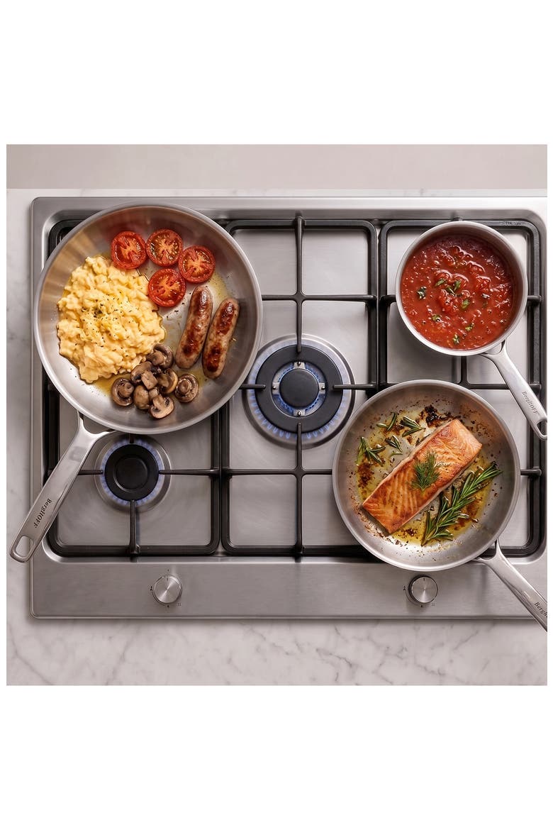 Dina Helix 3-Piece Stainless Steel Frying Pan Set, Alternate, color, SILVER