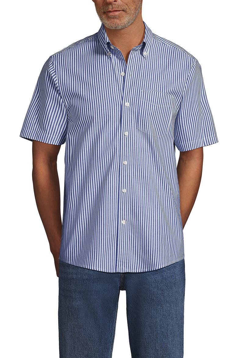 Short Sleeve Essential Lightweight Poplin, Main, color, Sapphire Gem Blue Stripe