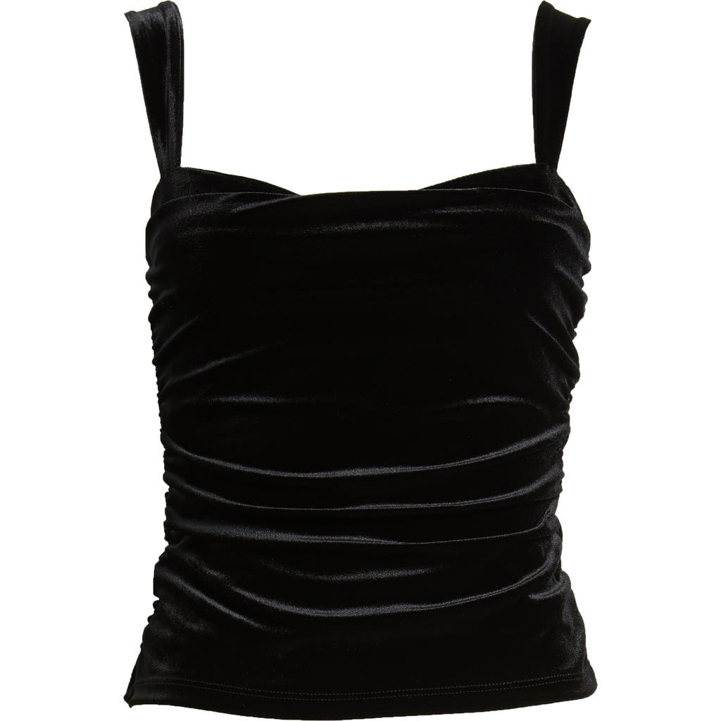 Reformation Trish Ruched Velvet Tank In Black