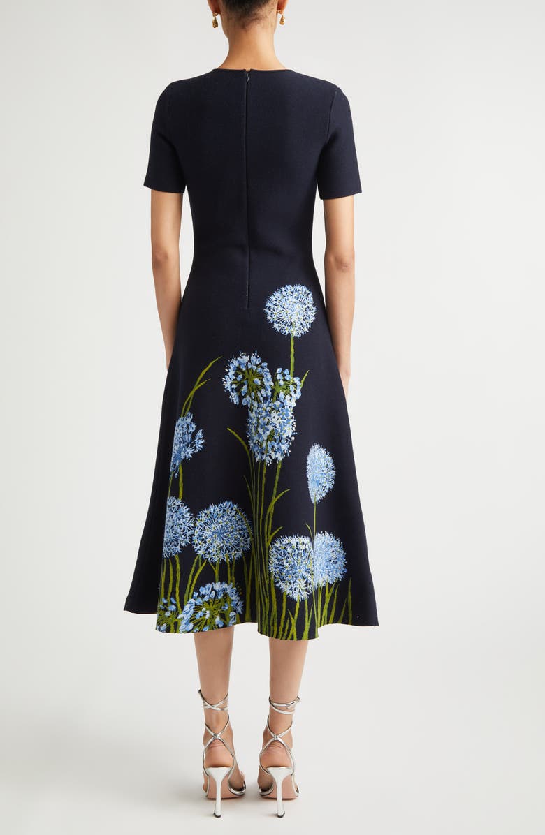 Oscar de la Renta Allium Jacquard Knit A-Line Dress, Alternate, color, Night Sky Multi
