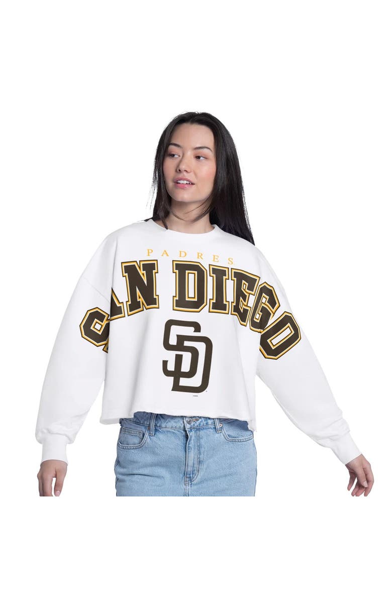 G-III 4HER BY CARL BANKS Women's G-III 4Her by Carl Banks White San Diego Padres Bleachers Cropped Pullover Sweatshirt, Main, color, White