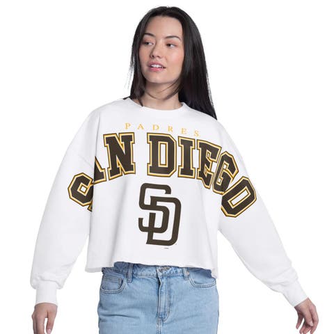 Women's G-III 4Her by Carl Banks White San Diego Padres Bleachers Cropped Pullover Sweatshirt