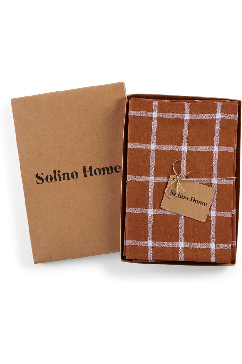 Linen Dinner Napkins Set of 4, 20 x 20" - Windowpane, Alternate, color, Cinnamon