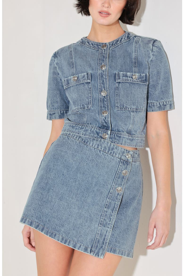 Denim Button-Up Crop Top, Alternate, color, DENIM