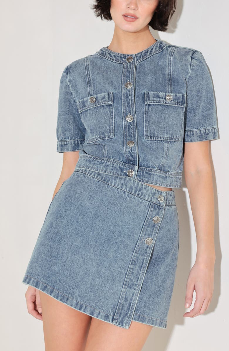 FREEMARKET Denim Button-Up Crop Top, Alternate, color, Denim