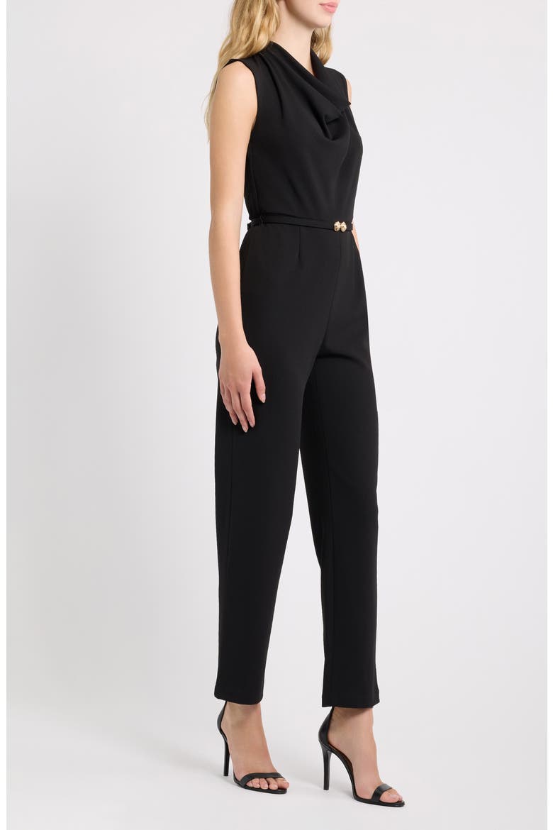 Cowl Neck Belted Jumpsuit, Alternate, color, ANNE BLACK