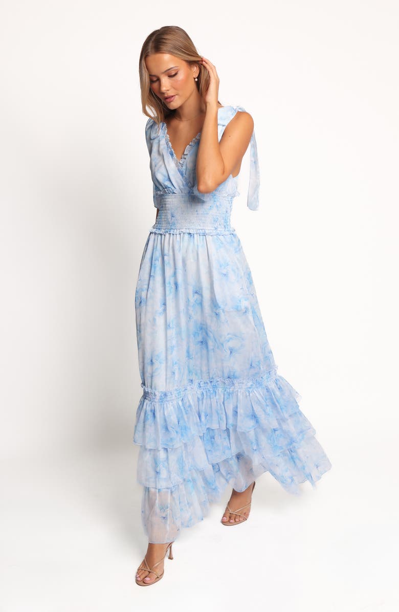 Petal & Pup Fionna Ruffle Tiered Maxi Dress, Alternate, color, Blue Floral