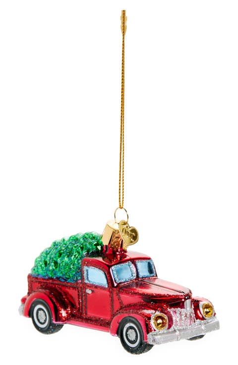 Old Truck with Tree Glass Ornament