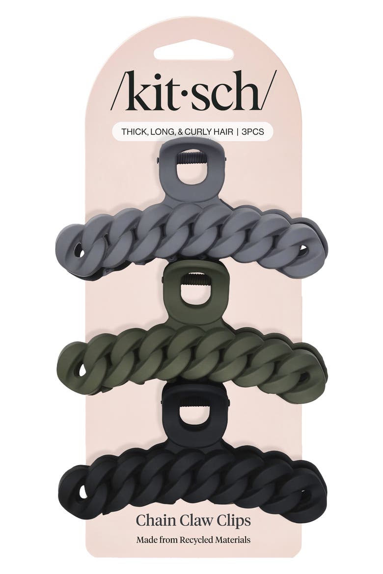 3-Pack Assorted Chain Claw Clips, Alternate, color, BLACK & MOSS