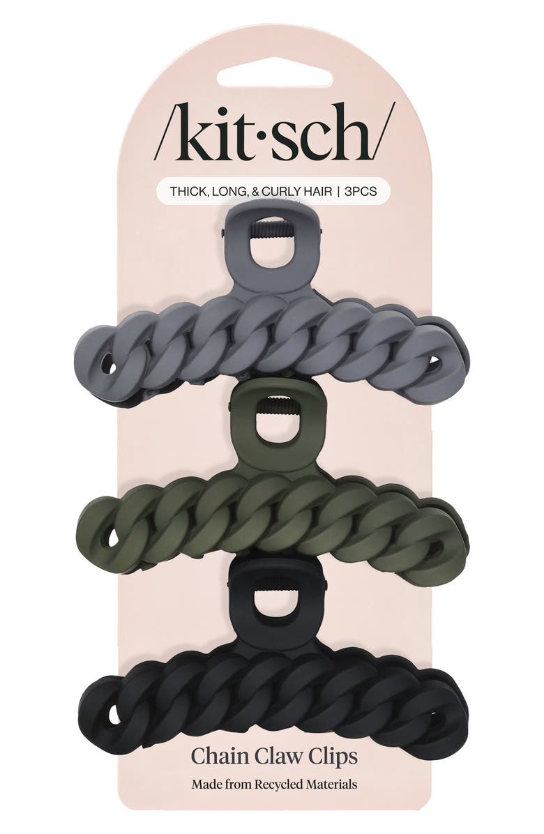 Kitsch 3-Pack Assorted Chain Claw Clips, Alternate, color, Black & Moss