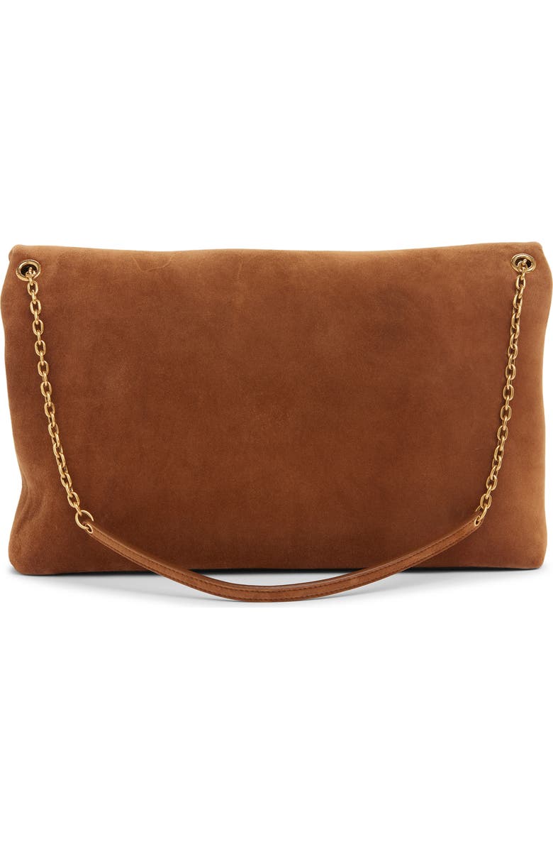 Saint Laurent Extra Large Cassandre Suede Pouch on a Chain, Alternate, color, Caramel Cognac