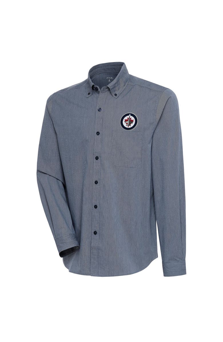 ANTIGUA Men's Antigua  Navy Winnipeg Jets Compression Tri-Blend Button-Down Shirt, Main, color, 
