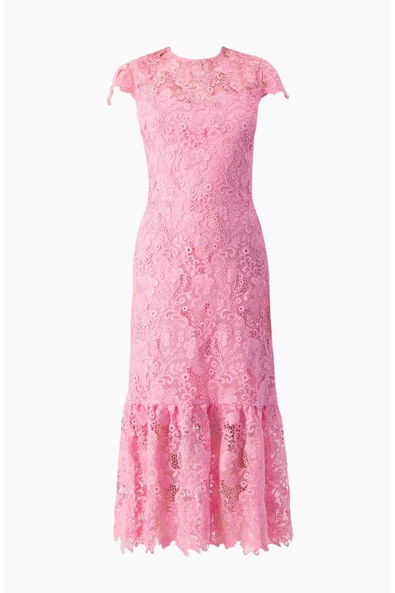 Lace Cap-Sleeve Midi Dress, Alternate, color, Pink